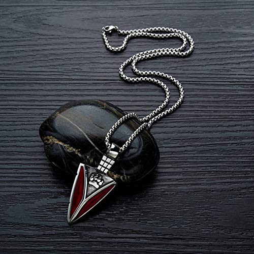 NICEWL Viking Bear Paw Spear Head Colgante Hombres Collar,Odin Gungnir Bear Claw Pagan Charm Amuleto,Mitología Nórdica Joyería Escandinava,Rojo