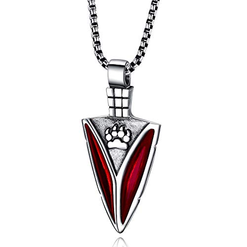 NICEWL Viking Bear Paw Spear Head Colgante Hombres Collar,Odin Gungnir Bear Claw Pagan Charm Amuleto,Mitología Nórdica Joyería Escandinava,Rojo