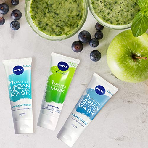 NIVEA Urban Detox Mascarilla Minimiza Poros 1 Minuto en pack de 6 (6 x 75 ml), mascarilla detox de uso rápido, mascarilla de gel para la limpieza facial con efecto calor