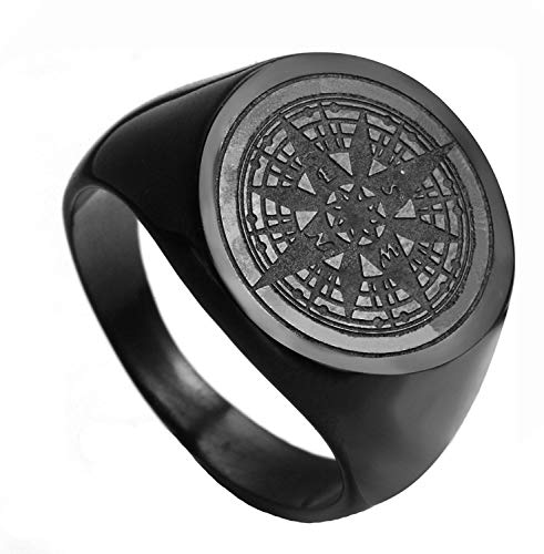 OAKKY Brújula Místico Hip Hop Anillo Hombre Acero Inoxidable Negro Tamaño 32
