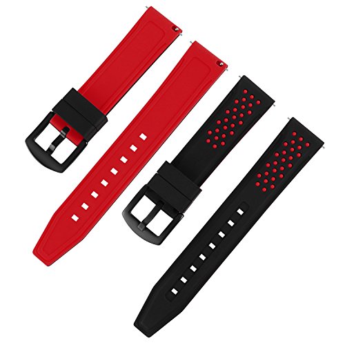 OLLREAR Silicona Correa Reloj Recambios Correa Relojes Caucho Suave - 12 Colors & 4 Sizes - 6 Colors & 4 Sizes - 20mm, 22mm, 24mm, 26mm (26mm, Red)