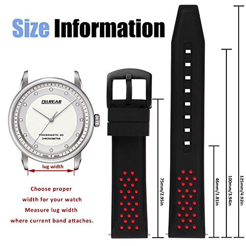 OLLREAR Silicona Correa Reloj Recambios Correa Relojes Caucho Suave - 12 Colors & 4 Sizes - 6 Colors & 4 Sizes - 20mm, 22mm, 24mm, 26mm (26mm, Red)