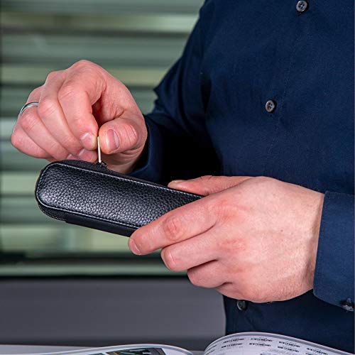 Online 90686 - Funda de piel para 2 bolígrafos, 15.5 x 5 x 2.2 cm, color negro