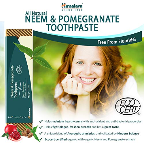 Organique by Himalaya Neem and Pomegranate, Pasta de Dientes de Neem y Granada, Natural, Sin Fluoruro, Sacarina y SLS, 150g