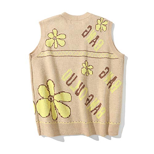 Outwears 95% Algodón Vintage Knit Chaleco Hombres Suéteres Flor Impresión Marrón Otoño 2020 Jacquard Sin Mangas Jumper Corea Ropa