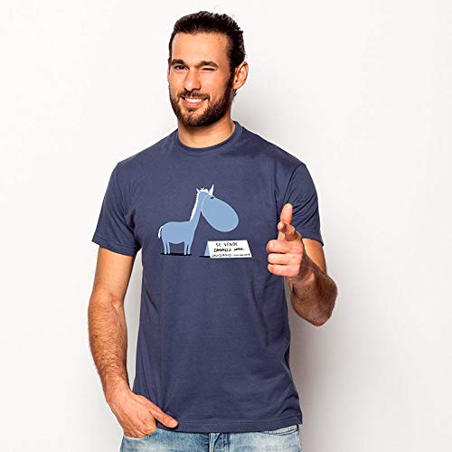 Pampling Camiseta Se Vende (Talla XXL) - Unicornio - Chiste - Color Azul Denim - 100% Algodón - Serigrafía