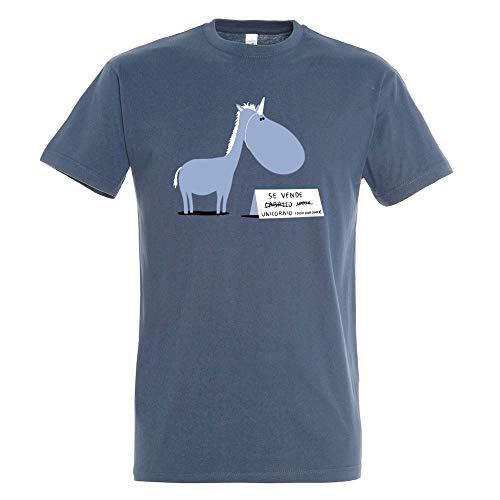 Pampling Camiseta Se Vende (Talla XXL) - Unicornio - Chiste - Color Azul Denim - 100% Algodón - Serigrafía