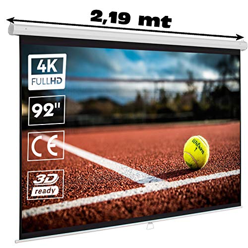 Pantalla de proyeccion Manual Luxscreen 92" Pulgadas, Formato panorámico, área Visible Blanca 202 x 114cm , cajetín de 2,16 Metros
