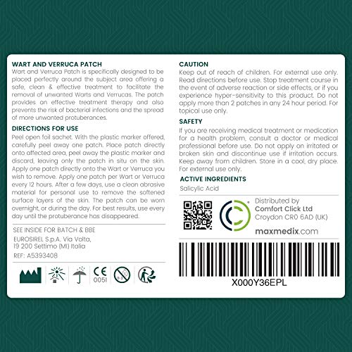 Parches de Ácido Salicílico Antiverrugas MaxMedix - Elimina Verrugas Comunes y Plantares, Testado y Aprobado por dermatólogos - Quita las Verrugas de Raíz - Natural e Indolora - 28 parches