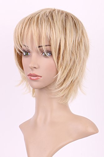 Peluca corta Recta Ondulado Rubio Destacar Cabello Pelucas llenas Fiesta diaria