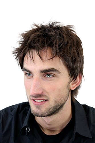 Peluca masculina, para hombre, corto, juvenil, color castaño, deportivo, estilo bravo erizado, bien estiloso, moderno, informal, cardado, nuevo GFW1169-6
