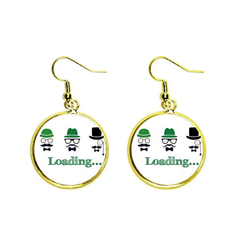 Pendientes colgantes de gota de oro con sombrero chino de chiste verde para mujer