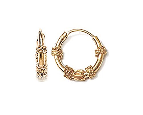 Pendientes de aro de Bali en chapado en oro – diámetro 12 mm