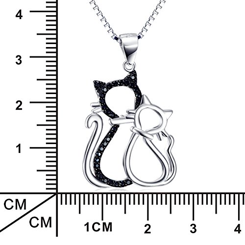 Pendientes de plata Silver Mountain 925, de plata, circonita cúbica, colgante de gatos doble, cadena de ley 45 cm
