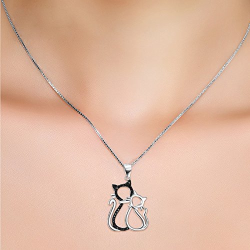 Pendientes de plata Silver Mountain 925, de plata, circonita cúbica, colgante de gatos doble, cadena de ley 45 cm