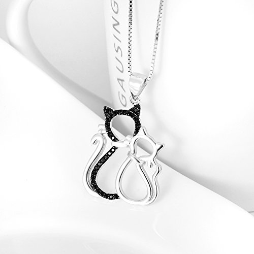 Pendientes de plata Silver Mountain 925, de plata, circonita cúbica, colgante de gatos doble, cadena de ley 45 cm