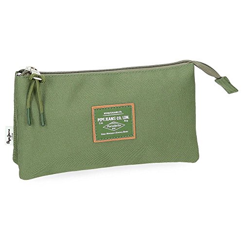 Pepe Jeans Cross Estuche tres compartimentos, color Verde Kaki
