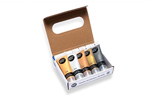 perfect ideaz Pinturas acrílicas Metalizadas (5 x 75 ml = 375 ml), 5 Pinturas Creativas Diferentes, Alta proporción de pigmentos de Colores, Pintura acrílica de Alta Cobertura y de Secado rápido