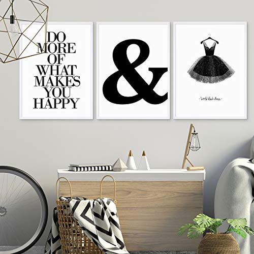 Photolini Set de 3 pósteres de diseño con Marcos en Color Blanco 30x40 cm, Blanco-Negro, diseño, tipografía, decoración, Moderno
