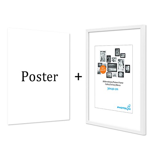 Photolini Set de 3 pósteres de diseño con Marcos en Color Blanco 30x40 cm, Blanco-Negro, diseño, tipografía, decoración, Moderno