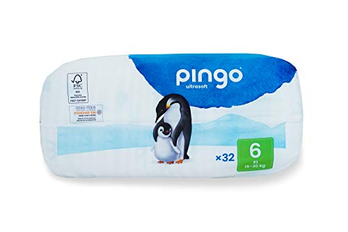 Pingo - Pañales Talla 6 XL - 2 paquetes de 32 unidades-15-30 kg- Pañales para bebé - Anti-alergénicos sin perfume - Máxima Absorción - Pañales Ecológicos - Pañales talla 6 XL desechables - Color Blanc