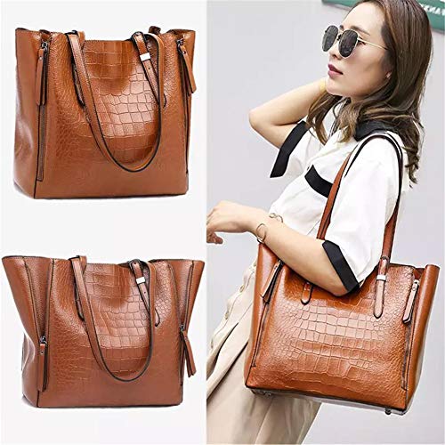 POPOTI Bolsos Mano Mujeres, Bolsos de Hombro Cuero Bolso de Mensajero Messenger Crossbody Bag Nuevos Bolsillos de Compras Elegantes de la Señora (Marrón)