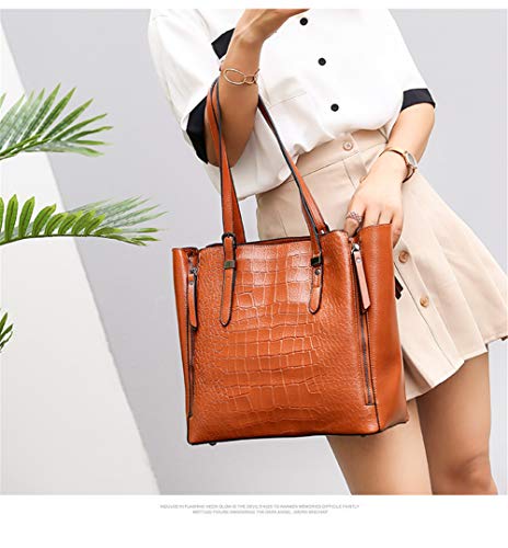 POPOTI Bolsos Mano Mujeres, Bolsos de Hombro Cuero Bolso de Mensajero Messenger Crossbody Bag Nuevos Bolsillos de Compras Elegantes de la Señora (Marrón)