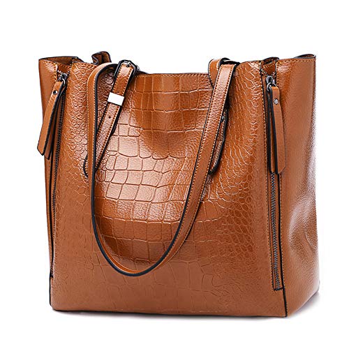 POPOTI Bolsos Mano Mujeres, Bolsos de Hombro Cuero Bolso de Mensajero Messenger Crossbody Bag Nuevos Bolsillos de Compras Elegantes de la Señora (Marrón)