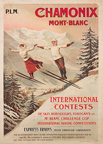 Póster reproducido A3 de 250 g/m², diseño vintage de la marca de viaje para Chamonix Mont-BLANC y WINTER SPORTS