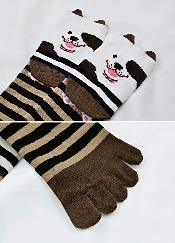 PUTUO Mujer cinco calcetines de los dedos, Algodón Calcetines de Animales Lindos para Mujer Calcetines de Divertidos Ocasionales, 4/5 pares (Multicolor 4-5 pares)