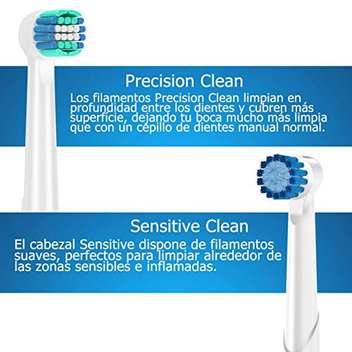 Qlebao Recambios Cepillo para Oral B, 16 Cabezales para Oral-B, Pack de 8 Precision Clean EB20, 8 Sensitive Clean, Cabezales de Cepillo de Dientes (16)