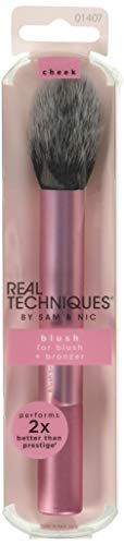 Real Techniques Blush Brush - Brochas de maquillaje faciales (Blush brush, Redondeado, Fino, Sintético, Negro, Rosa, 1 pieza, el embalaje o el manejar pueden variar