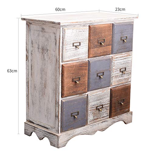 Rebecca Mobili Cajonera con 9 cajones, gabinete Blanco, Madera, Shabby Chic, Dormitorio vestidor- Medidas: 63 x 60 x 23 cm (AxANxF) - Art. RE4077