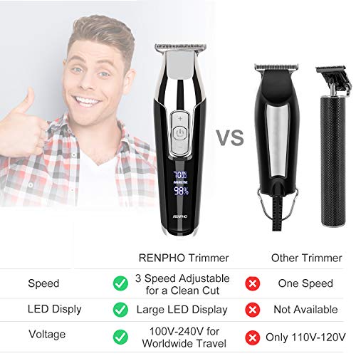 RENPHO Cortapelos Profesional, Cortadoras de Pelo sin Cables Kit Pantalla LED de Cortador Recargable con y Cuchilla T Recortador de Barba Cuchillas de Cerámica para de Hombres y Niños