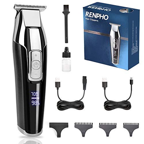 RENPHO Cortapelos Profesional, Cortadoras de Pelo sin Cables Kit Pantalla LED de Cortador Recargable con y Cuchilla T Recortador de Barba Cuchillas de Cerámica para de Hombres y Niños