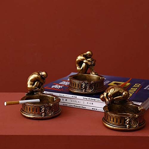Resina Retro cenicero de decoración del hogar Accesorios café de la Barra del Restaurante de la Sala de Escritorio cenicero de Oro Redondo Holder (Size : C)