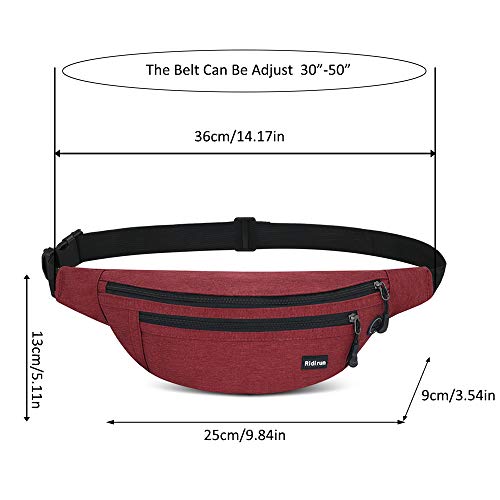 Riñoneras Hombre y Mujer Impermeable,3 Bolsillos con Cremallera Bolsa riñonera,Gran Capacidad para Teléfono DE 6.8 Pulgadas/Llaves, Viajar/Correr/Bici/Comprar (Rojo)