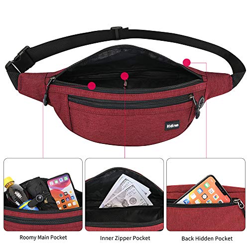 Riñoneras Hombre y Mujer Impermeable,3 Bolsillos con Cremallera Bolsa riñonera,Gran Capacidad para Teléfono DE 6.8 Pulgadas/Llaves, Viajar/Correr/Bici/Comprar (Rojo)