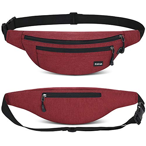 Riñoneras Hombre y Mujer Impermeable,3 Bolsillos con Cremallera Bolsa riñonera,Gran Capacidad para Teléfono DE 6.8 Pulgadas/Llaves, Viajar/Correr/Bici/Comprar (Rojo)