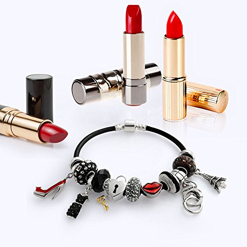 Rojo labios Valentine beso encanto cuenta para las mujeres para adolescente oxidado 925 plata de ley se adapta pulsera europea