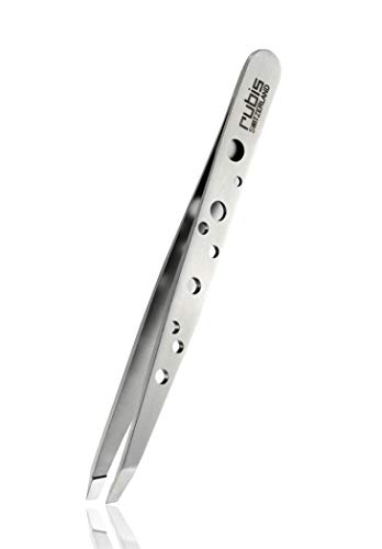 Rubis clásico Elegance - Pinzas de Depilar Profesionales - Pinza de Acero Inoxidable - Depilacion de Gran Precision para Cejas y Pelo Facial (oblicua / slant)