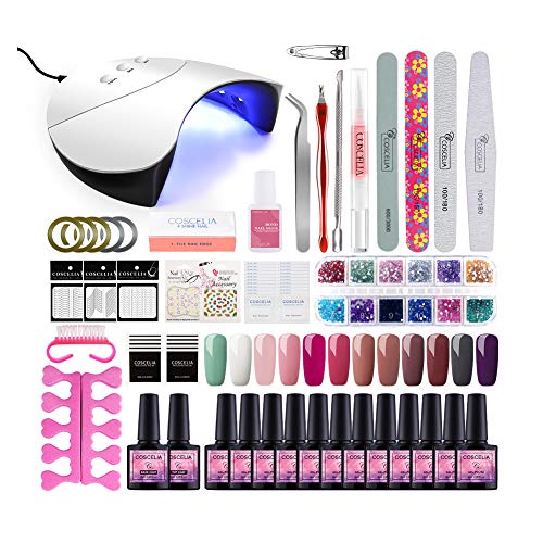 Saint-Acior 36W Secador de Uñas Lámpara LED/UV Profesional Maquillaje Uñas con Temporizador 12PCS Esmalte Semipermanente Soak off 8ml Top Coat Base Coat Kit de Manicura