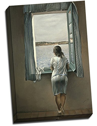 Salvador Dalí mujer en la ventana, impresión en lienzo, Póster grande, Varios Colores, 24 X 16 Inches (61cm x 41cm)