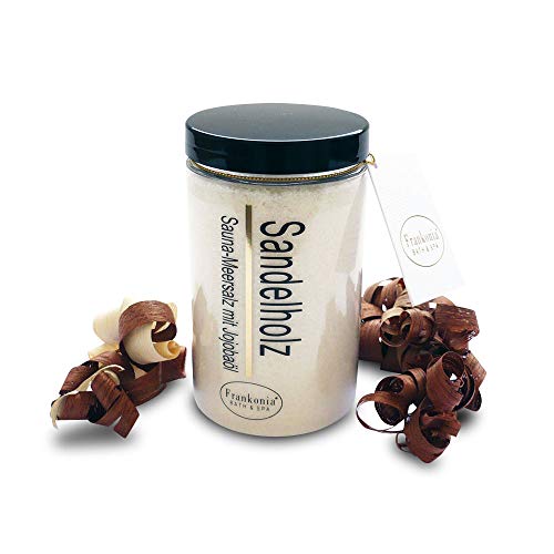 Sauna exfoliante de sal – Sándalo 400 g – Sal marina con aceite de jojoba Vitamina E Body Scrub – Ducha y cuerpo para todos los tipos de piel – vegano – sin parabenos