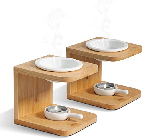 shangji Quemador de Aceite Esencial de Madera Quemador de Cera perfumada con candelabro Aromaterapia Quemador de Aroma Difusor de Aceite Vela Tealight Yoga SPA Hogar Dormitorio Regalo de decoración