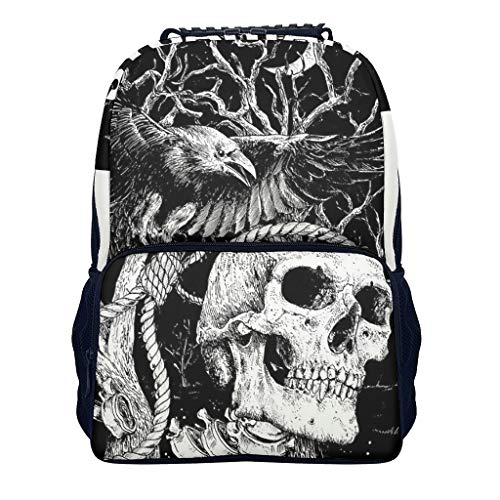 shaoziyun - Mochila Escolar para Mujer, diseño de Calavera, para portátiles de 14 Pulgadas Blanco Blanco Talla única