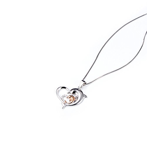 Silver Mountain Plata de ley 925 Circón Delfín Amor Corazón Colgante Collar,45cm