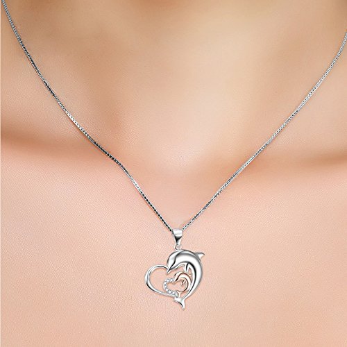 Silver Mountain Plata de ley 925 Circón Delfín Amor Corazón Colgante Collar,45cm
