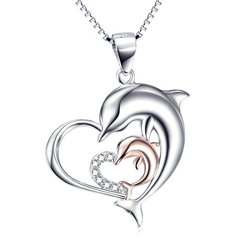 Silver Mountain Plata de ley 925 Circón Delfín Amor Corazón Colgante Collar,45cm