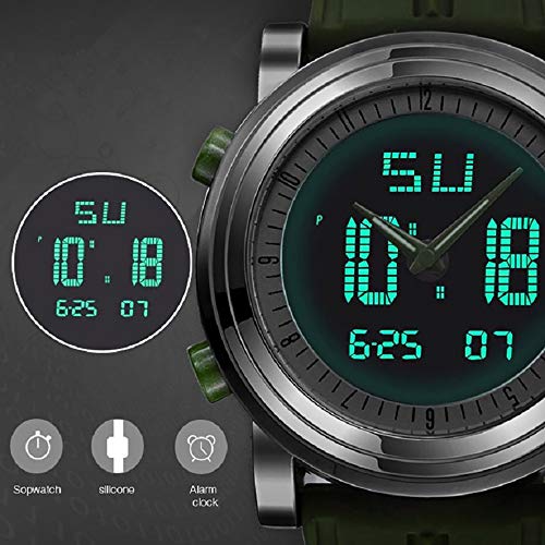 SINOBI Sport Military Rubber Relojes Digitales de Cuarzo y de Cuarzo para Hombres, con Doble Hora automática y Fecha